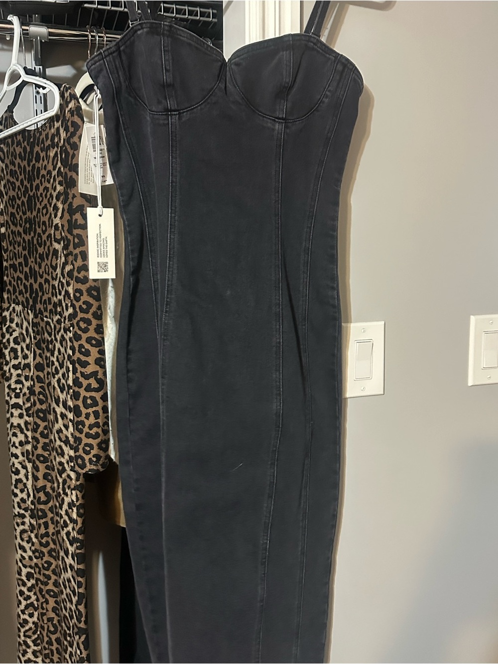Aritzia Black Denim Corset Maxi Dress